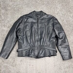 Hudson Leather Vintage Black Genuine Leather Biker‎ Motorcycle Jacket XXXL